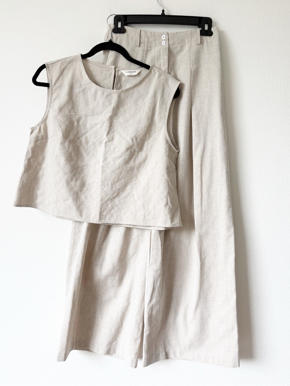 Commense Two-Piece Linen Set in Light Beige - Sleeveless Top & Wide Leg Pants - Picture 16 of 16